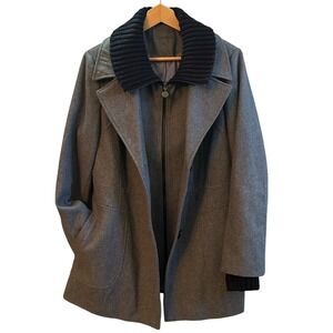 Calvin Klein Women Gray Wool Blend Winter Pea Coat Knit Collar and cuff Size 14